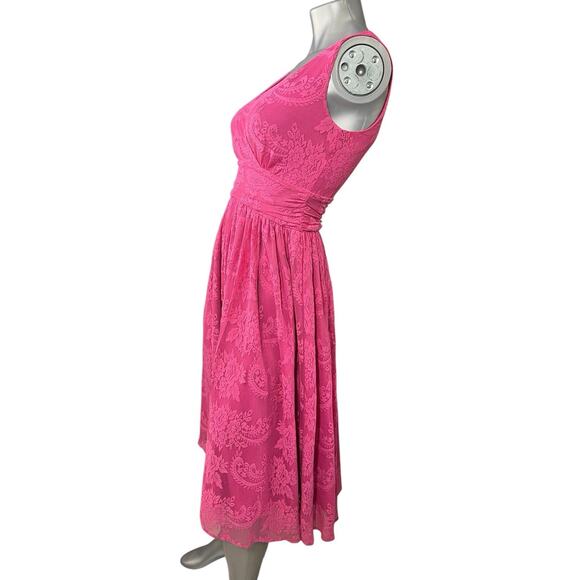 Newport News Women's Pink Lace Fit Flare Dress Empire Waist Size 6P Magenta - Picture 3 of 9